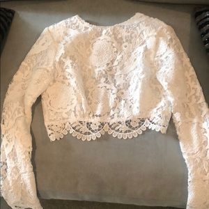 Stone Cold Fox White Lace Crop Top Long Sleeve